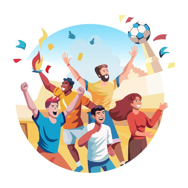 サッカーボールを持った人々のポスターとその上にあるサッカーという言葉