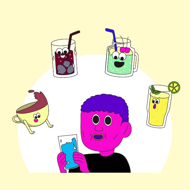 Vector poster of a person explaining kind of many drinks