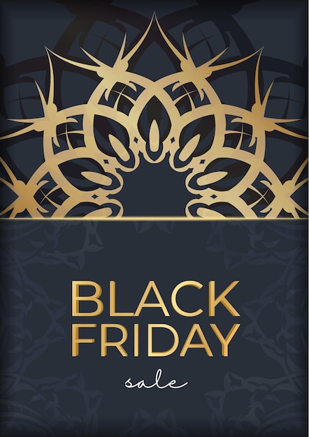 Poster Poster Black Friday donkerblauw met geometrische gouden ornament