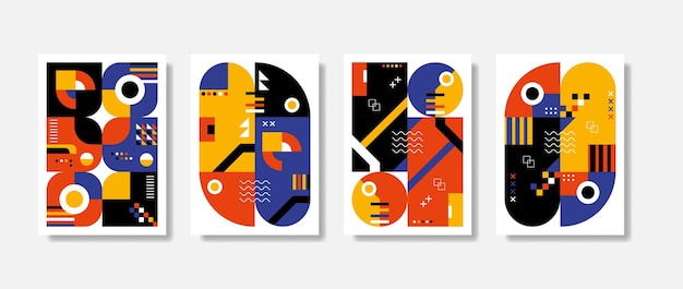 Плакат, вдохновленный постмодерном, изображающий векторные абстрактные символы со смелыми геометрическими формами