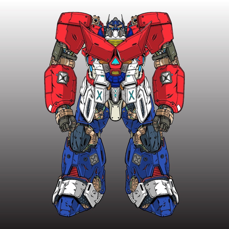 Vector poster premium vector | gunpla gundam mecha robot builded by head arm body leg weapon illustration
