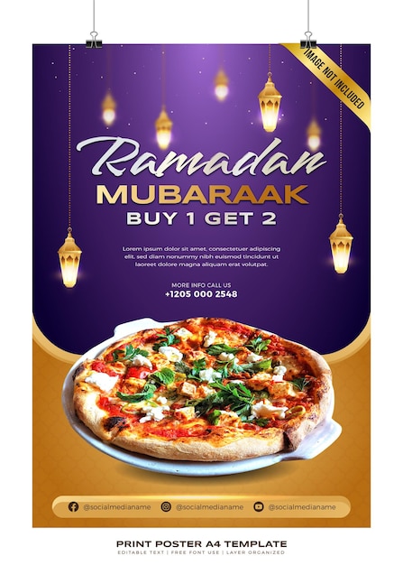 Vettore poster stampa modello a4 per la promozione della stagione del ramadan vettore premium