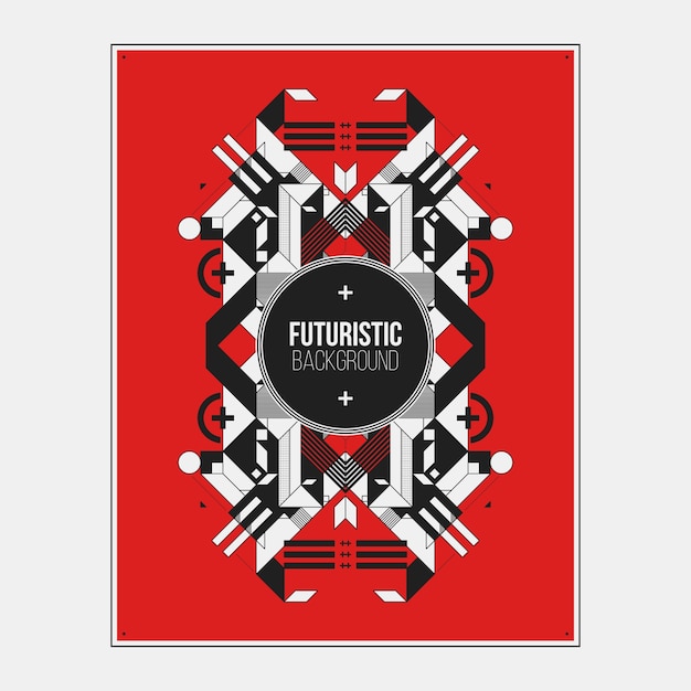 Vector poster/print design template with symmetric abstract element on colorful background.