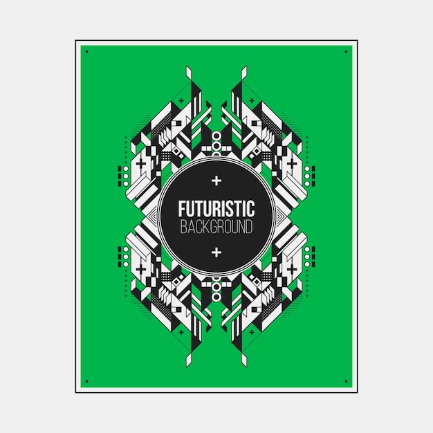 Poster/print design template with symmetric abstract element on colorful background.