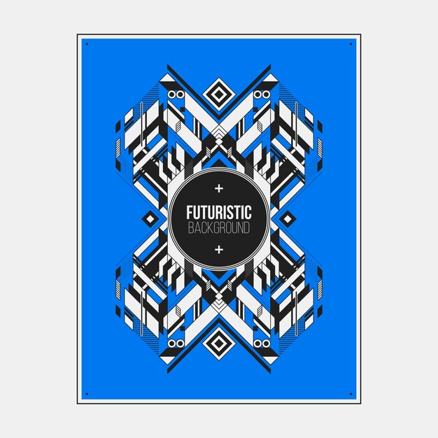 Vector poster/print design template with symmetric abstract element on colorful background.