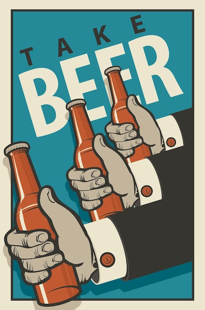 poster for pub with bottles in hands