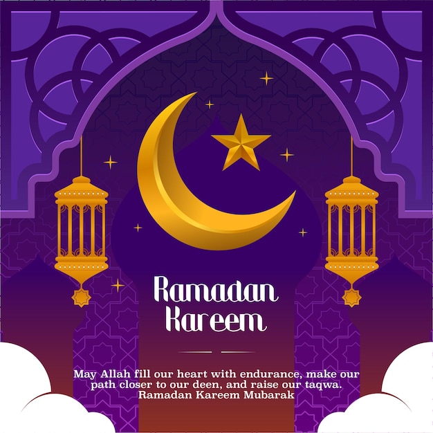 Vector a poster for ramadan kareem with a gold star and a crescent moon.