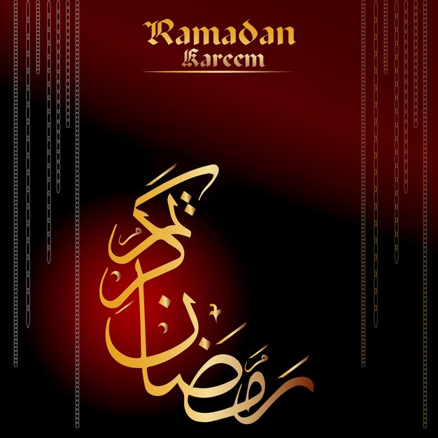 A poster for ramadan kareem with a red background and gold letters.