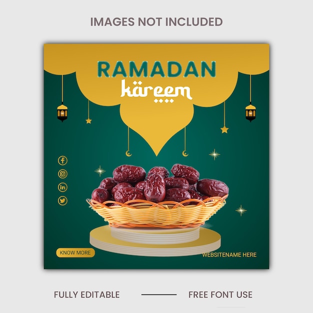 Un poster per il kiwi del ramadan con sopra una ciotola di datteri