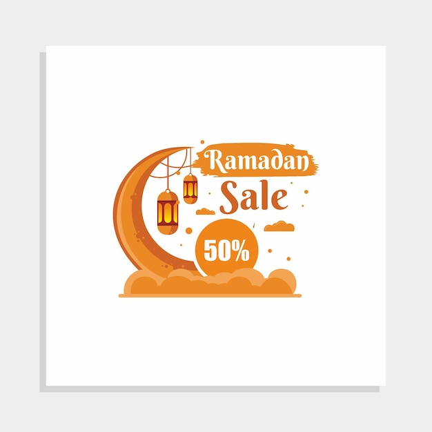 A poster for ramadan sale with a moon and clouds.