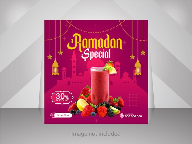 Vettore un poster per lo speciale del ramadan con sopra un'immagine di frutta.