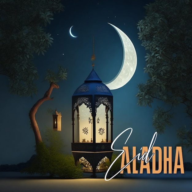 A poster for a ramadan with a crescent moon in the background.