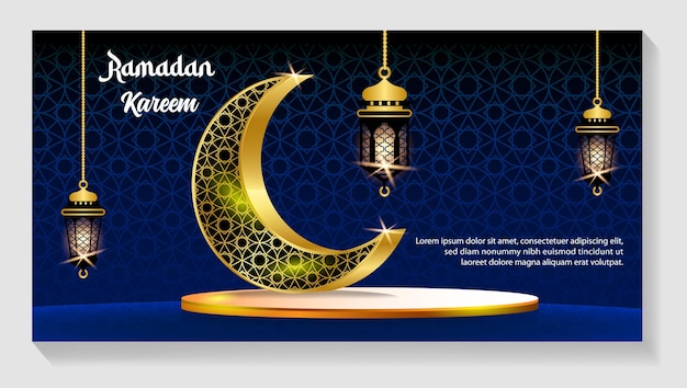 A poster for ramadan with a crescent moon and a gold star.