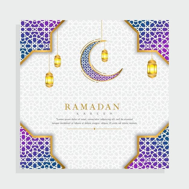 Vector a poster for ramadan with a crescent moon and gold stars.