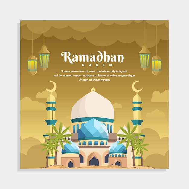 Vector a poster for ramadan with a mosque and palm trees.