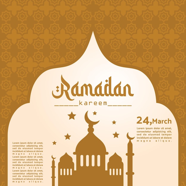 Un poster per il ramadan con l'immagine di una moschea e delle stelle.