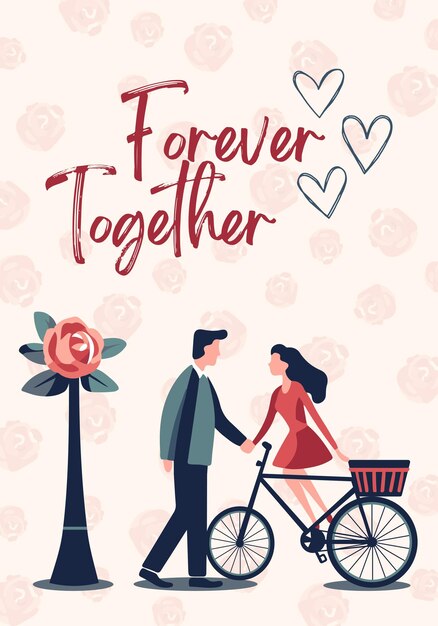 Vector poster romantic couple valentines day concept frame in flat style love banner or greeting card