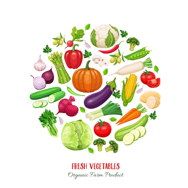 Poster round composition with colorful vegetables