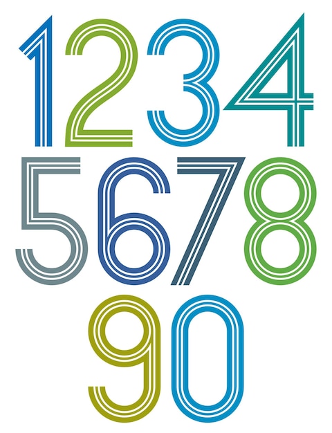 Poster rounded big bright numbers with stripes on white background.