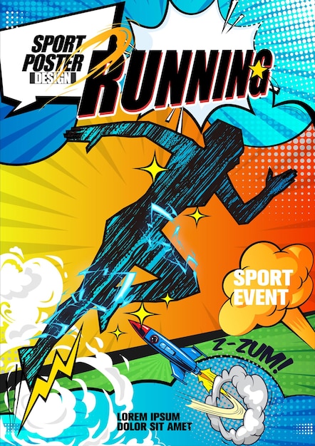 A poster for a running event with a person running.