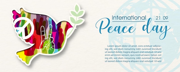 Poster's campaign of peace day in paper cut style and vector design