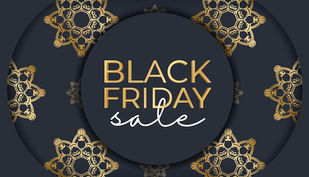 Poster Sale Black Friday Donkerblauw met Rond Goud Patroon