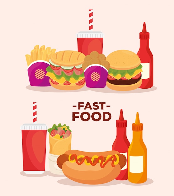 Poster, set van heerlijk fastfood