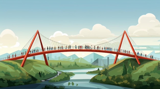 Vector a poster showing a bridge with people walking on it