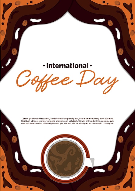 Poster sjabloon papier gesneden internationale koffiedag vectorillustratie