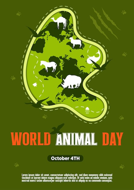 Poster sjabloon Werelddierendag met flora en fauna vectorillustratie