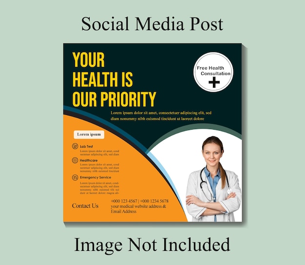 Vettore un poster per un post sui social media mostra una donna e un medico.