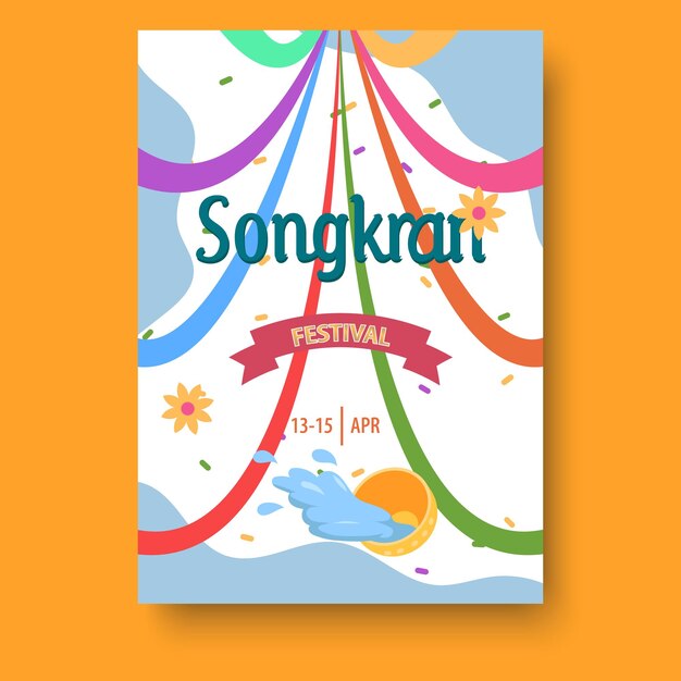 A poster for songkran festival with a colorful background
