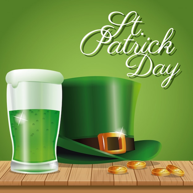 Poster st patrick day hat and glass beer 