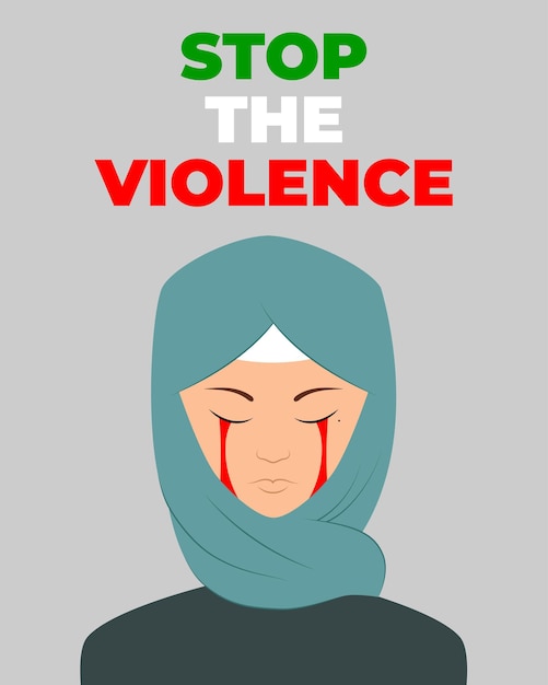 Poster Stop the Violence. Bloody tears. Iran protests. Freedom. Stop violence. A woman with a mole.