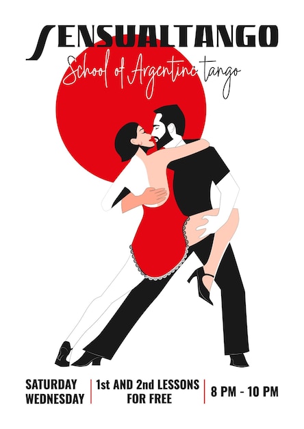 Poster in the style of the 60s Dance Tango A party Tango poster courses Vector illustration