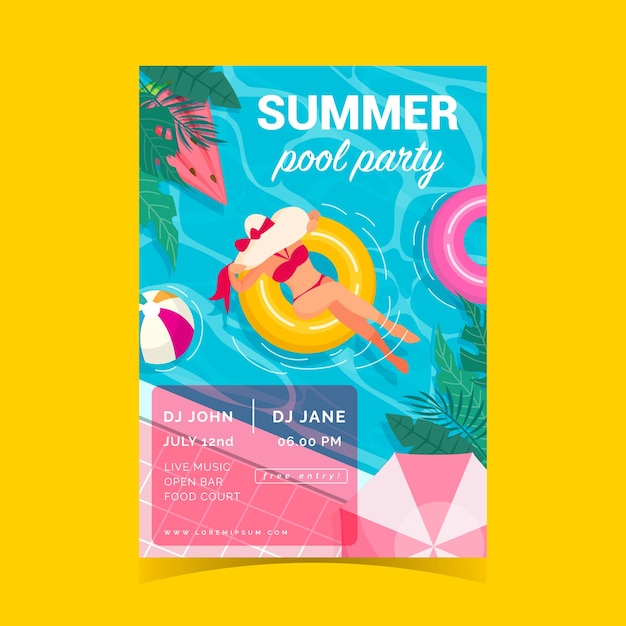 スイミングプールで女性と一緒に夏のパーティーのポスター