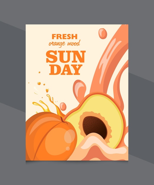 Vector poster for a sunday day with a peach and a pear.