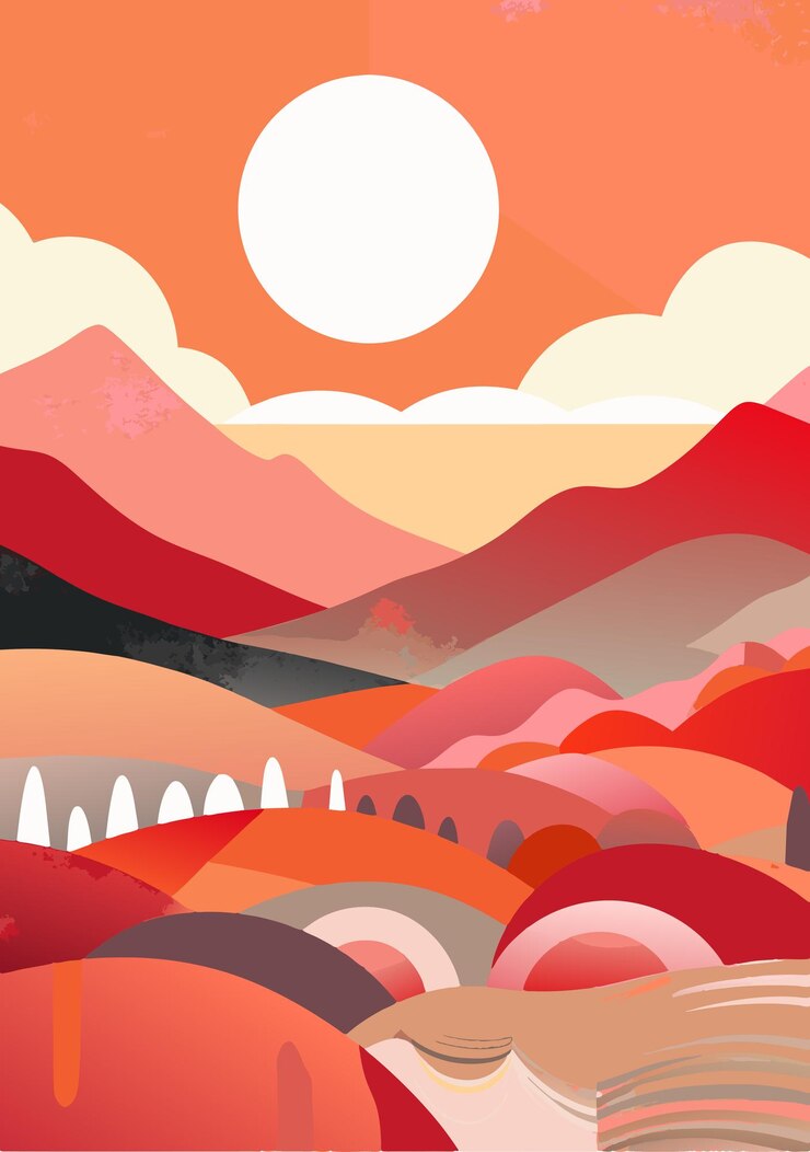 Vector a poster for a sunset with a mountain in the background