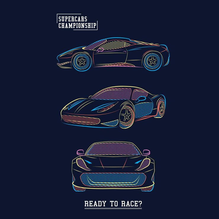 Vector スーパーカー選手権のポスターには、スポーツカーとスーパーカー選手権のロゴが描かれています。