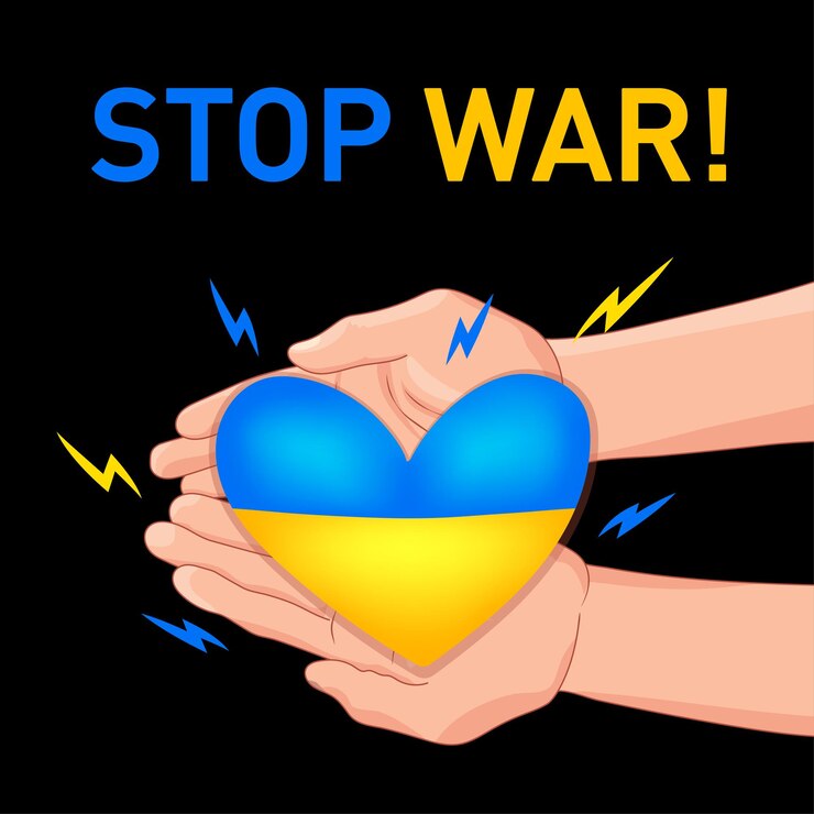 Vector poster in support of ukraine stop the war help ukraine banner with the heart of ukraine in the h