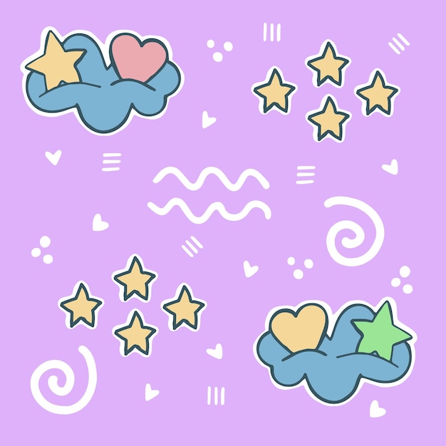 Vector poster sweet dreams sticker pack cloud heart stars colorful