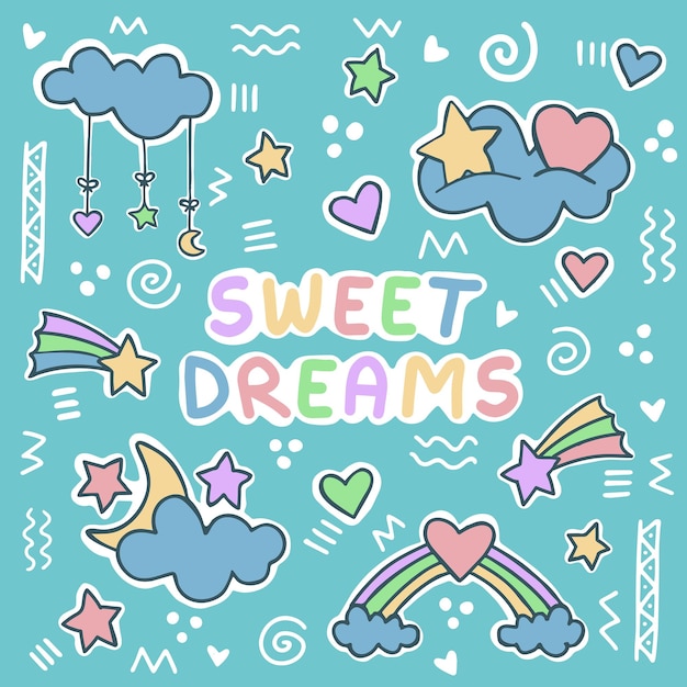 Poster sweet dreams sticker pack rainbow cloud moon heart stars colorful