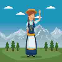 Vector poster of switzerland with woman in traditional costume