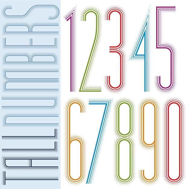 Vector poster tall colorful striped numbers on white background