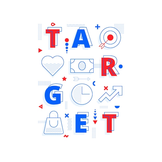 Геометрический шрифт poster target в стиле мемфис