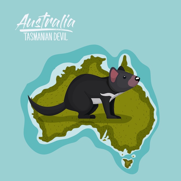 Vector poster tasmaanse duivel in de kaart van australië