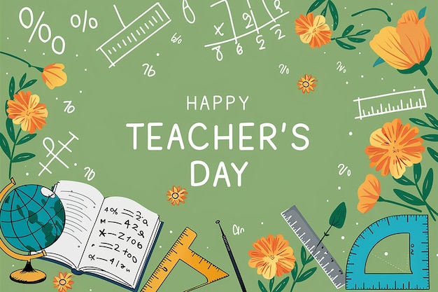 Vector a poster for teacher day is shown with flowers and a green background