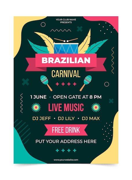 Vettore modello di poster carnevale brasiliano