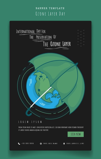 Poster template design with earth and umbrella in cartoon design for world ozone layer day campaign