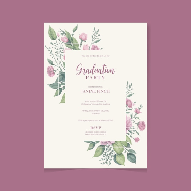 poster template for graduation celebration with floral